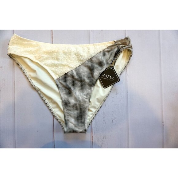 Zaful Cream Textured Black Checkered Bikini Bottoms - Size XL, NWT - Picture 1 of 4